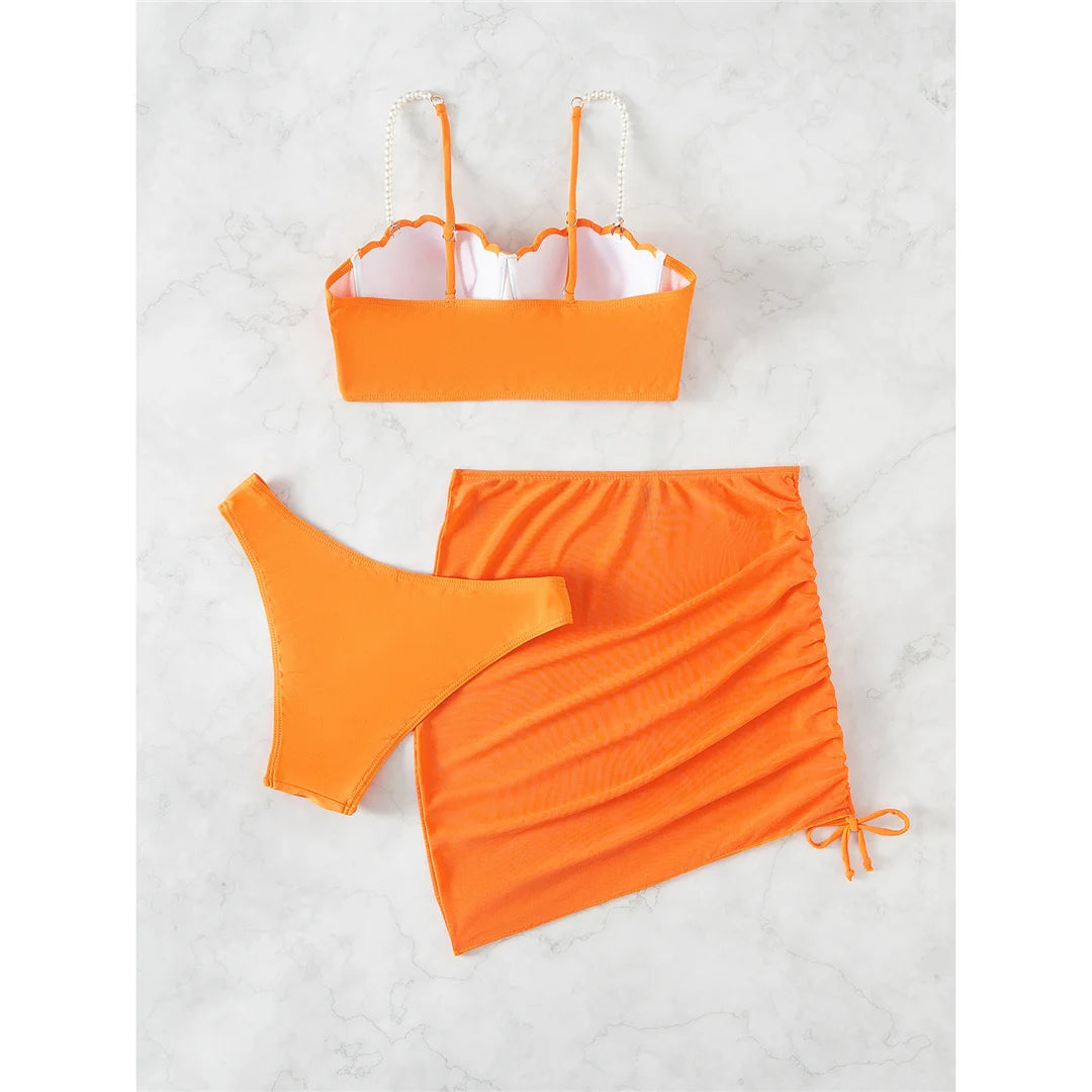 S - XL perle Bikini Push Up costume da bagno donna costumi da bagno donna Bikini a tre pezzi con reggiseno coppa bagnante costume da bagno Swim V4302
