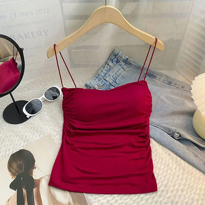 Débardeur d'été sexy pour femme, bretelles spaghetti, sans manches, gilet, caraco, haut de soirée, clubwear, slim, court, noir