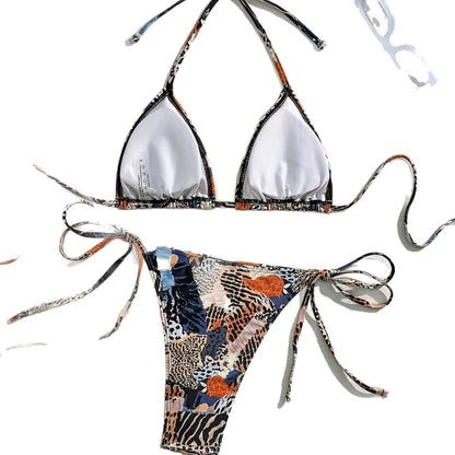 Nouveau maillot de bain bikini à col suspendu 2026 pour femmes, ensemble de bikini de vacances à la source chaude, maillot de bain pour adultes avec coussin de poitrine, sans support en acier