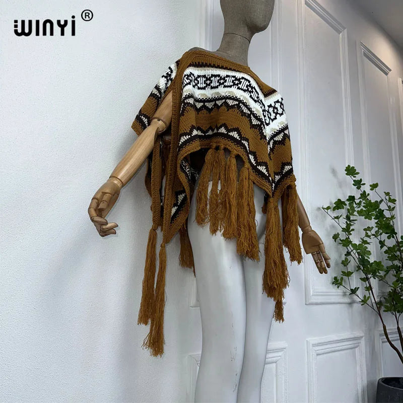 WINYI mantello invernale di alta qualità confortevole spesso caldo poncho donna natale moda stampa nappa mantello capas para mujer dress