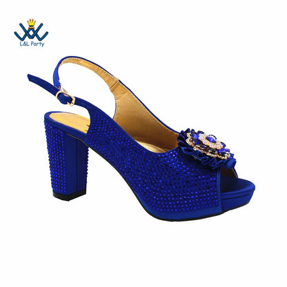 New Design Peep Toe African Spring Autumn Lady Shoes and Bag Set in Gold Color Women Sandal in Wedding