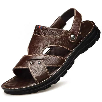 Herren-Ledersandalen für den Sommer, rutschfeste Herrenschuhe aus echtem Leder, Hausschuhe, Strandschuhe mit dicker Sohle für draußen, bequeme, weiche Herren-Sandalen