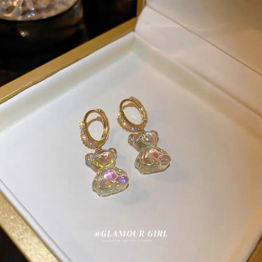 Orecchini pendenti a forma di orsetto con zirconi brillanti in rame dorato |   Nuovi Gioielli Trendy per Feste e Matrimoni |   Regalo Perfetto per Ragazze