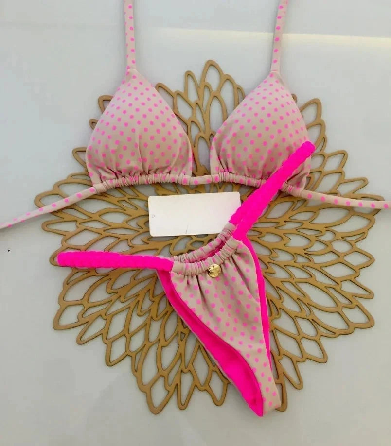 Summer Print Sexy Bikini Sets Halter Lace-up Tops Thongs Beach Style Bathing Suit Y2k Swimsuits Women Beachwear Fashion New