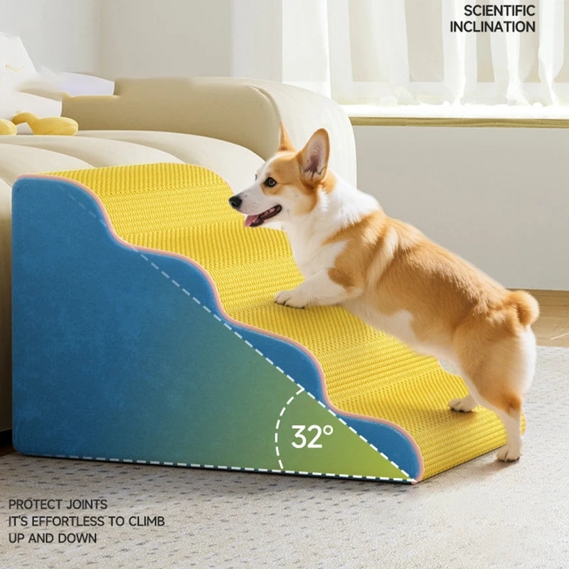 Rampa per Cani e Gatti a 3/4 Gradini, Scala per Animali Domestici con Schiuma Memory, Rampa per Divano per Cani, Rimovibile e Lavabile, Scala per Addestramento Animali, Accessori per Animali