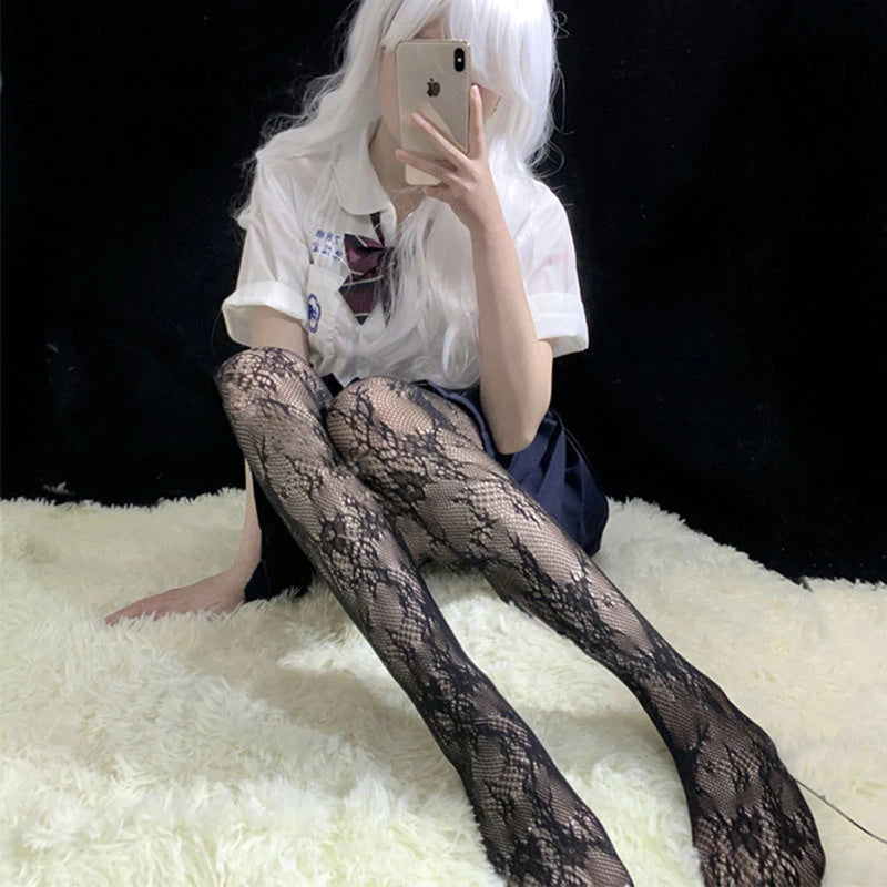 Donna Ragazze Moda Punk Gotico Calze a rete Serpente Teschio a righe Maglia Collant Mutandine Lolita Plus Size Collant Leggings