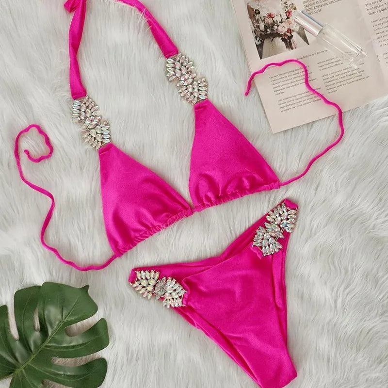 Maillots de bain Sexy Bikinis brillants avec strass pour femmes Maillot de bain push-up Maillots de bain de plage Maillots de bain de piscine 2026