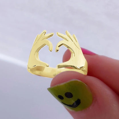 Huitan Double Hand Heart Love Coppia Anelli Anelli di apertura regolabili alla moda per donne/uomini Hug Hands Design Gioielli alla moda