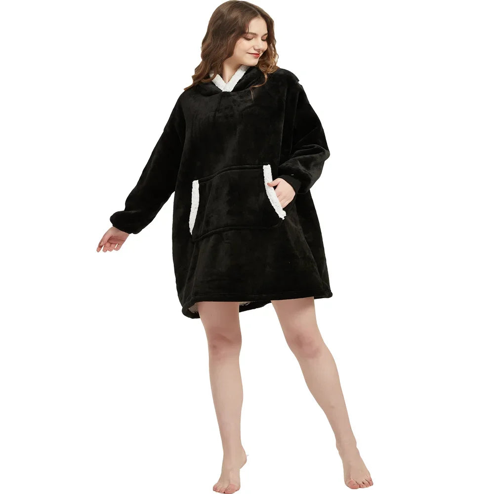 Coperte indossabili invernali Coperta morbida e calda Felpa con cappuccio Donna Uomo Pullover Coperte TV giganti oversize in pile