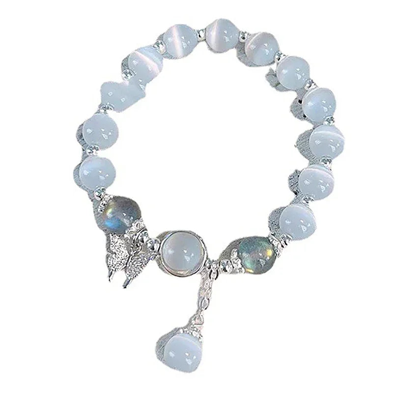 Opale Sea Blue Treasure Bracciale in cristallo al chiaro di luna Bracciale elastico di lusso leggero per ragazze Accessori per gioielli di moda da donna