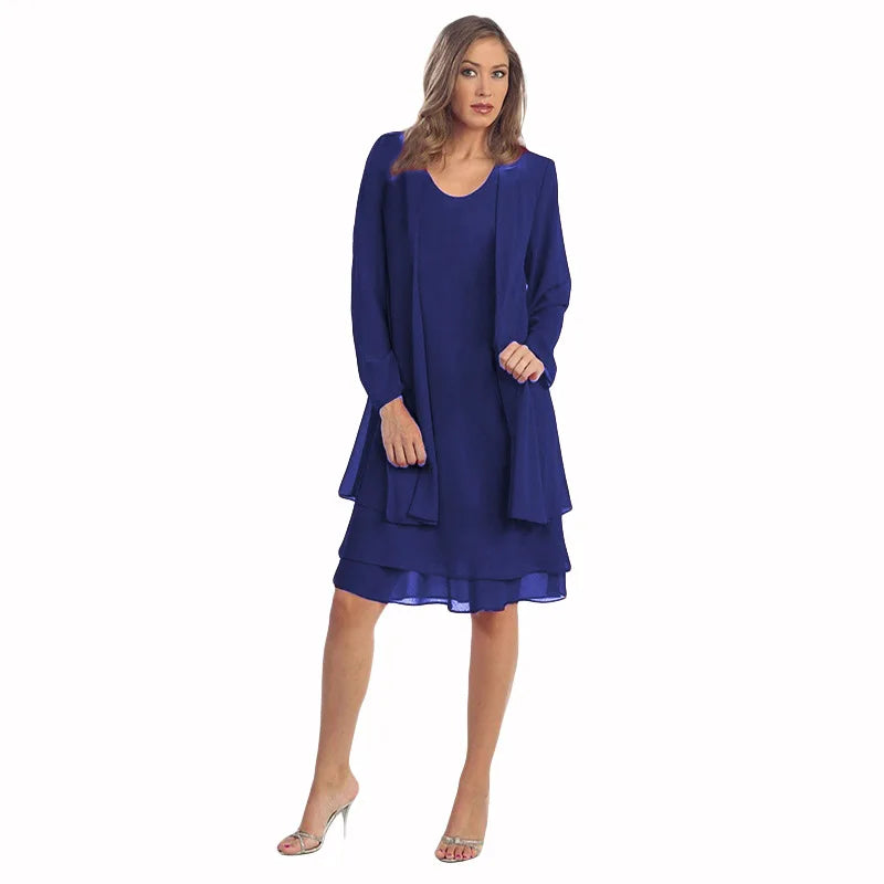 2 pezzi abito in chiffon set donna casual manica lunga cardigan solido abito elegante abiti da festa da sera da sposa abbigliamento abiti