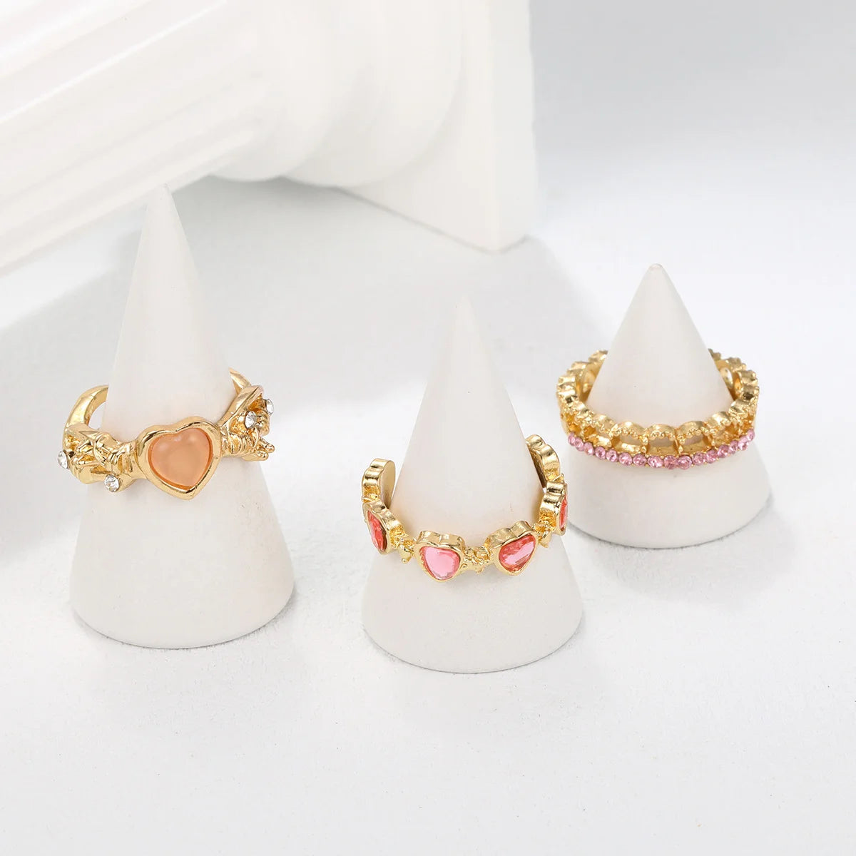 Set da 3 pezzi Anelli a forma di cuore d'amore per donne Ragazze Luce di lusso dolce strass Anello di apertura Regali di gioielli per feste di nozze di moda