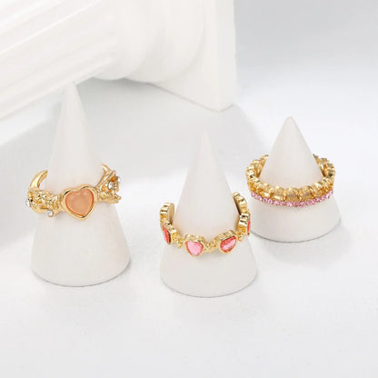 Set da 3 pezzi Anelli a forma di cuore d'amore per donne Ragazze Luce di lusso dolce strass Anello di apertura Regali di gioielli per feste di nozze di moda