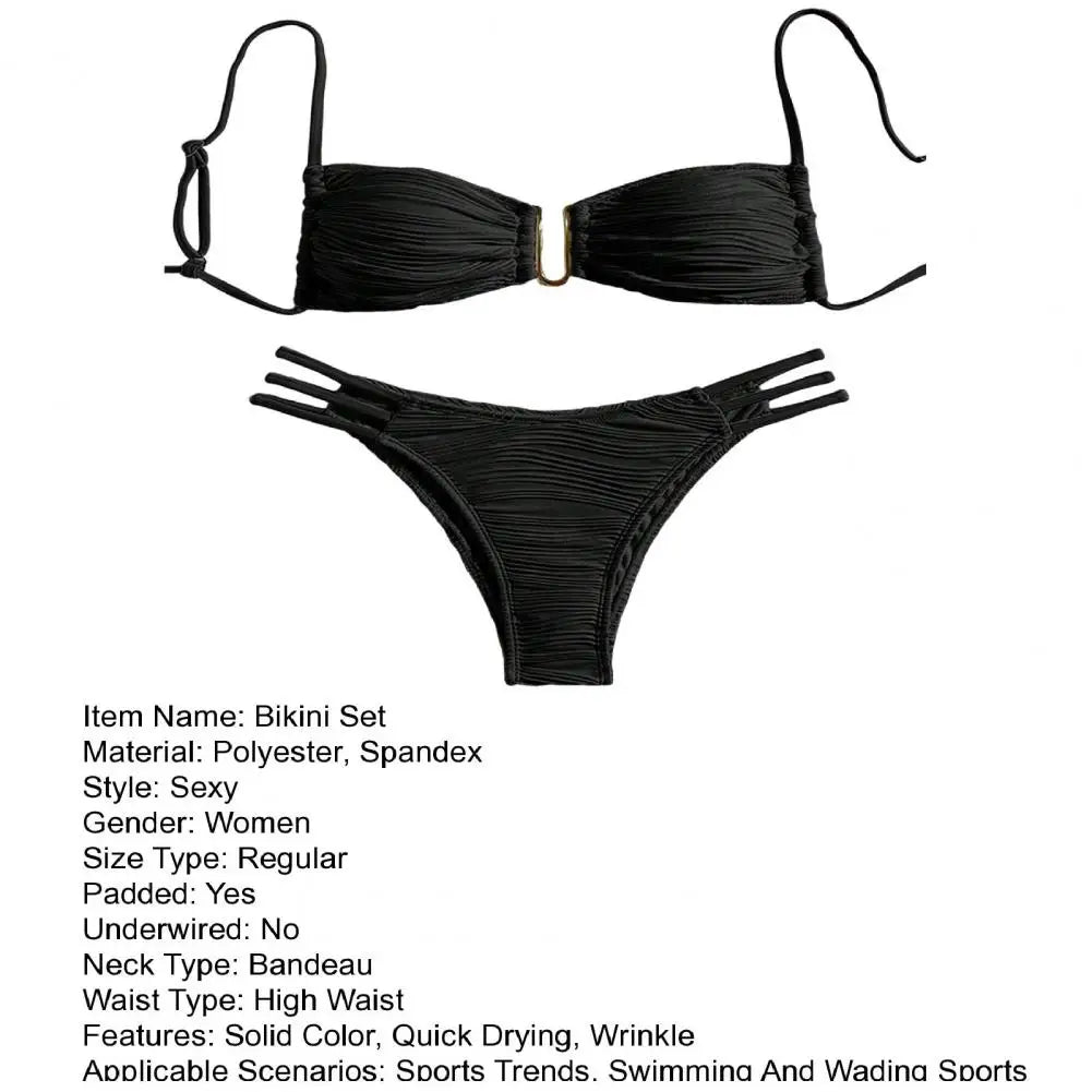 2 pezzi/set donna costume da bagno diviso bikini set fionda fascia reggiseno imbottito texture antirughe slip set moda costumi da bagno sexy