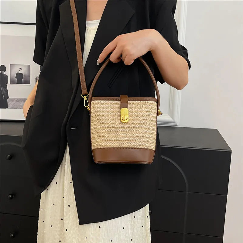 Tendenze moda donna borsa a secchiello di paglia donna estate borse a tracolla tessute a mano borsa per la spesa da donna nuove borse da spiaggia borse
