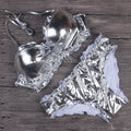 Sexy Bikini Badeanzug Damen mit Rüschen Blumendruck Bademode Push Up Gepolstert Strandbekleidung Schwimmanzug Bikini
