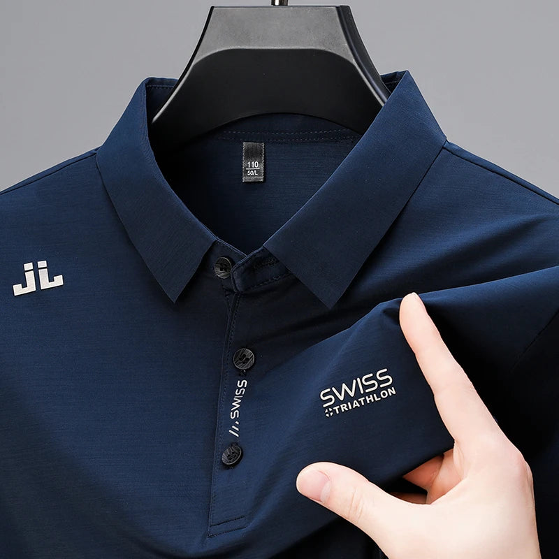 Camicia a maniche corte casual da lavoro da uomo nuova con stemma Polo tinta unita Top versatile confortevole e traspirante alla moda