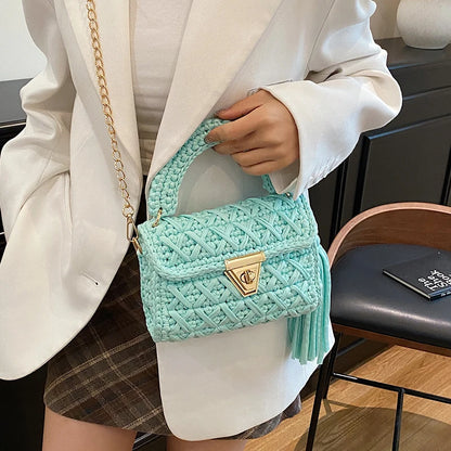 Borsa a Mano da Donna in Maglia Uncinetto, Borsa a Spalla Artigianale in Filato Intrecciato, Borsa Grande Capacità per Spiaggia, Vacanze Estive, Shopping e Viaggi