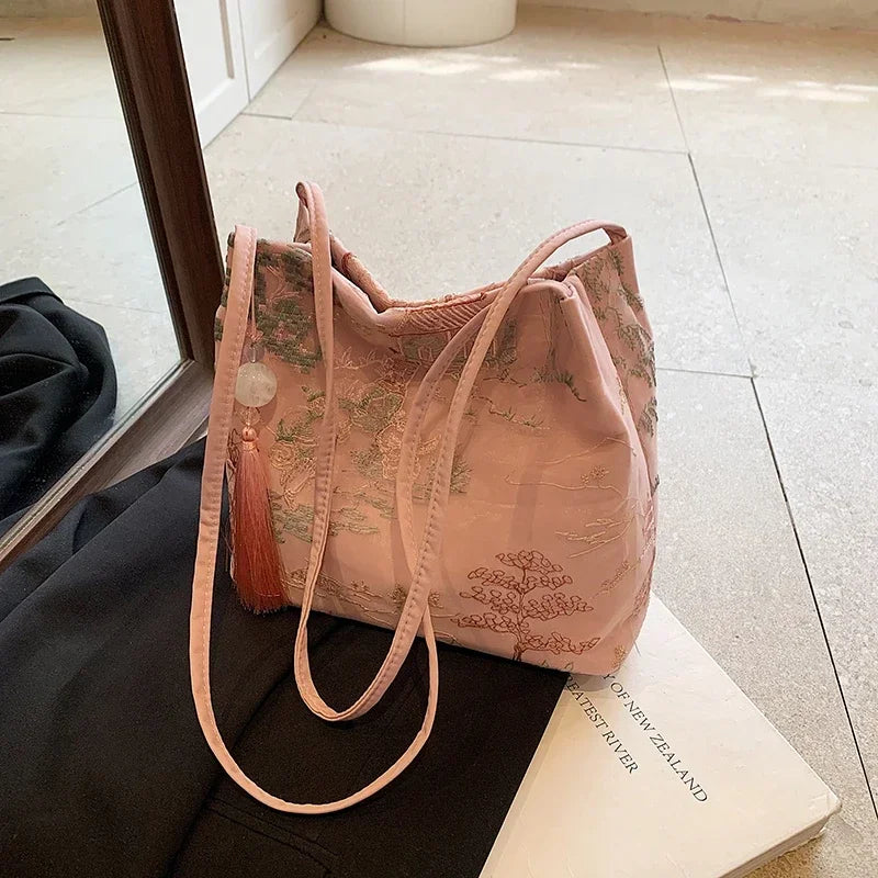 Borsa a tracolla da donna alla moda ricamata in stile cinese di vendita caldo 2026 Borsa di grande capacità di nuova tendenza estiva