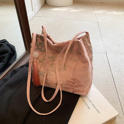Borsa a tracolla da donna alla moda ricamata in stile cinese di vendita caldo 2026 Borsa di grande capacità di nuova tendenza estiva