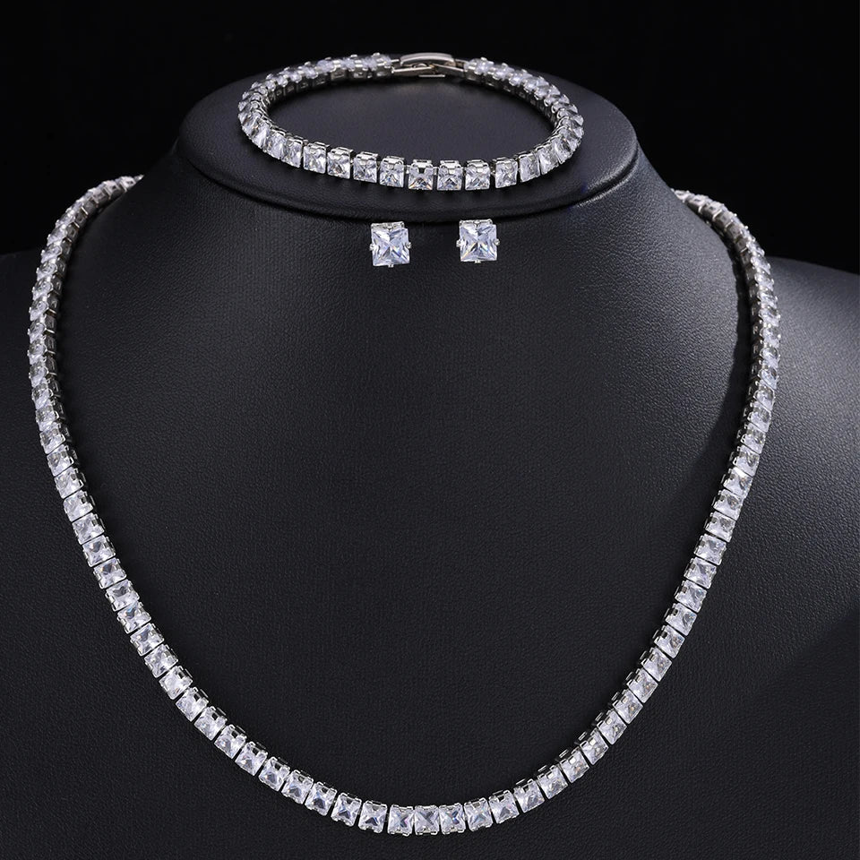 ZAKOL Gorgeous Buling AAA Clear Round Cubic Zirconia Collana da sposa Orecchini Set di gioielli da festa per le donne