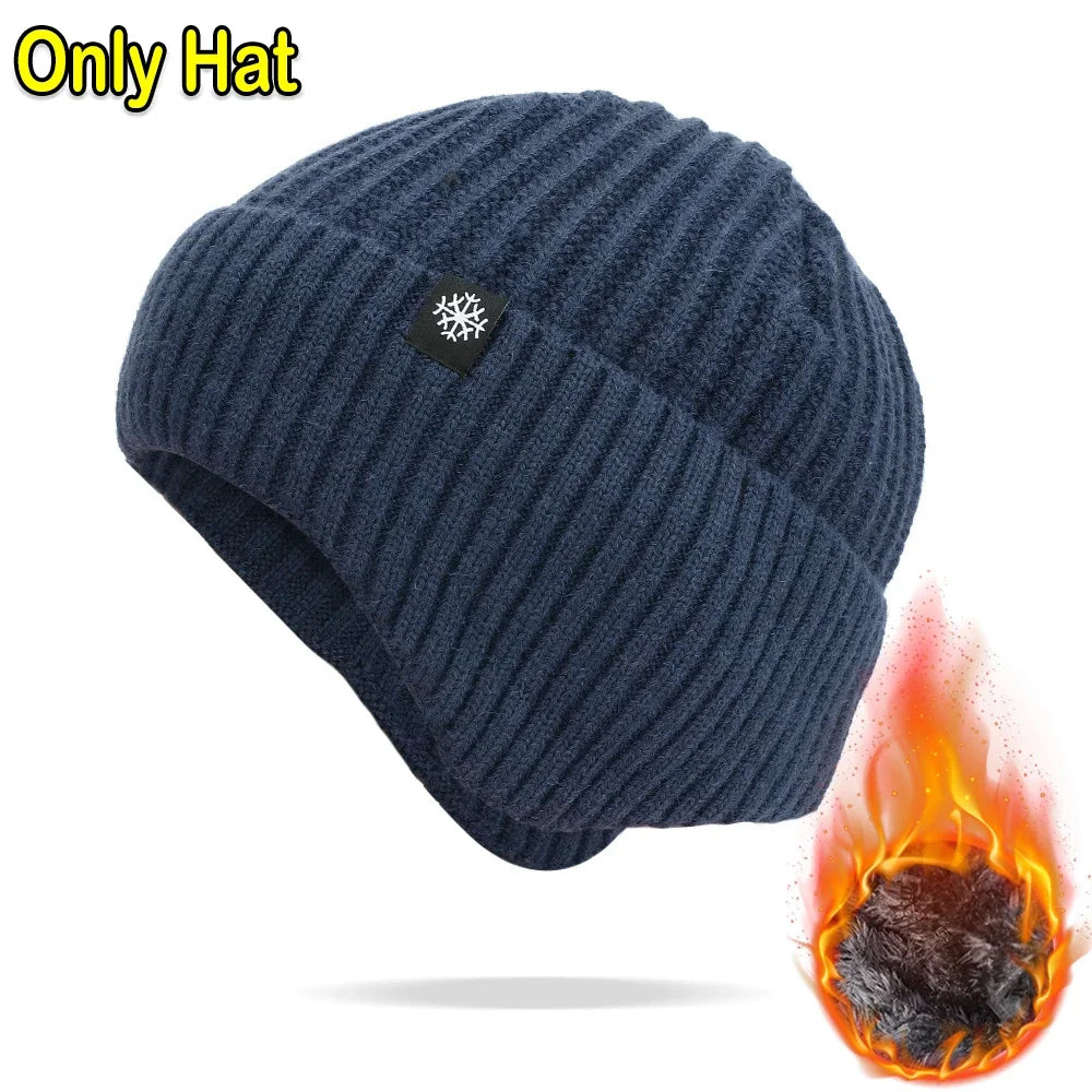 Cappello lavorato a maglia invernale da uomo all'aperto Peluche Calore Berretto con visiera Paraorecchie Moda casual Foderato in pelliccia sintetica Cappelli bomber Protezione per le orecchie da ciclismo