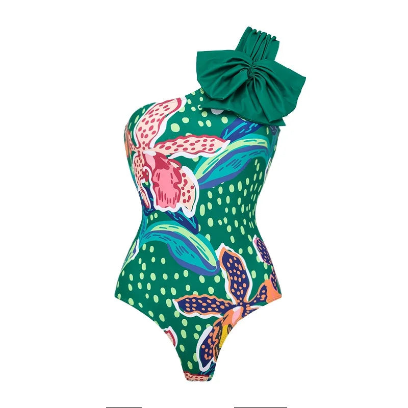 Vintage Green Abstract Print Bikini Set Women Push Up High Waist Swimsuit 2026 Beach Bathing Suit Long Skirt 3 Piece Swimwear