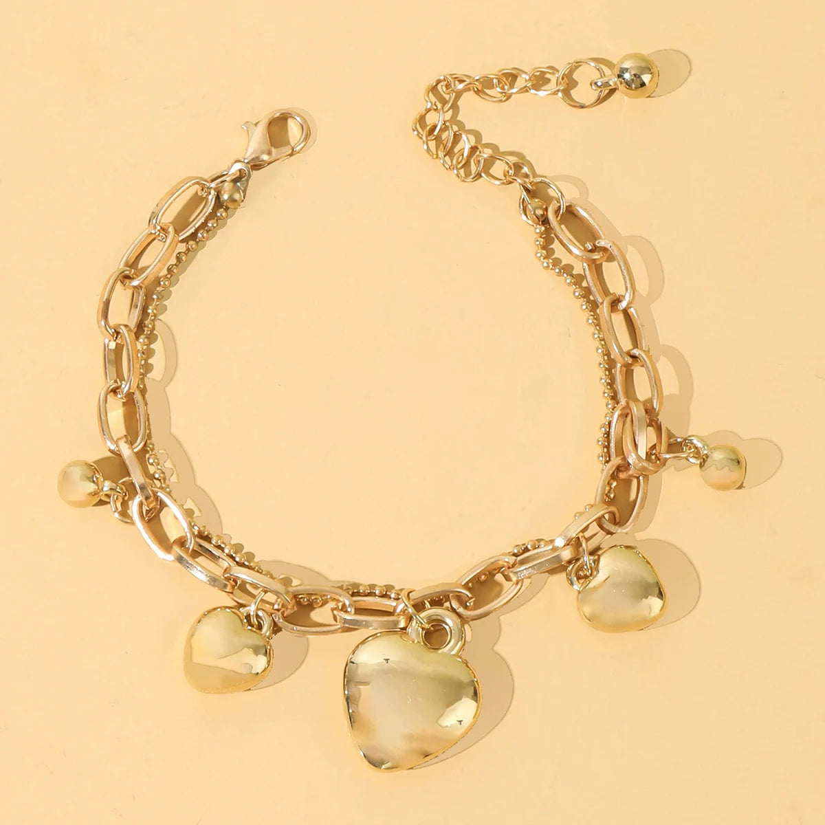 1 pezzo di braccialetto da donna con ciondolo amore a doppio strato in metallo minimalista e alla moda, accessorio moderno e versatile -2061