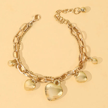 1 pezzo di braccialetto da donna con ciondolo amore a doppio strato in metallo minimalista e alla moda, accessorio moderno e versatile -2061