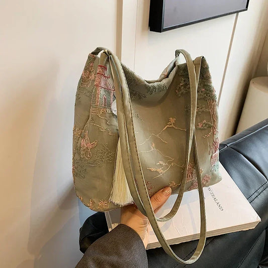 Borsa a tracolla da donna alla moda ricamata in stile cinese di vendita caldo 2026 Borsa di grande capacità di nuova tendenza estiva