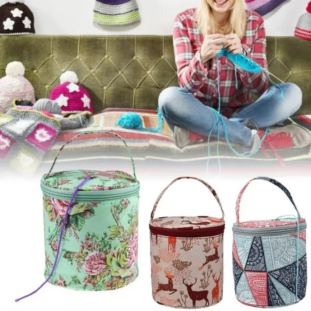 Borsa portaoggetti per filati Borse rotonde per filati di lana per maglieria Organizzatore Aghi per cucire all'uncinetto Borsa Strumenti per tessitura Accessori Ciotola Artigianato Tote