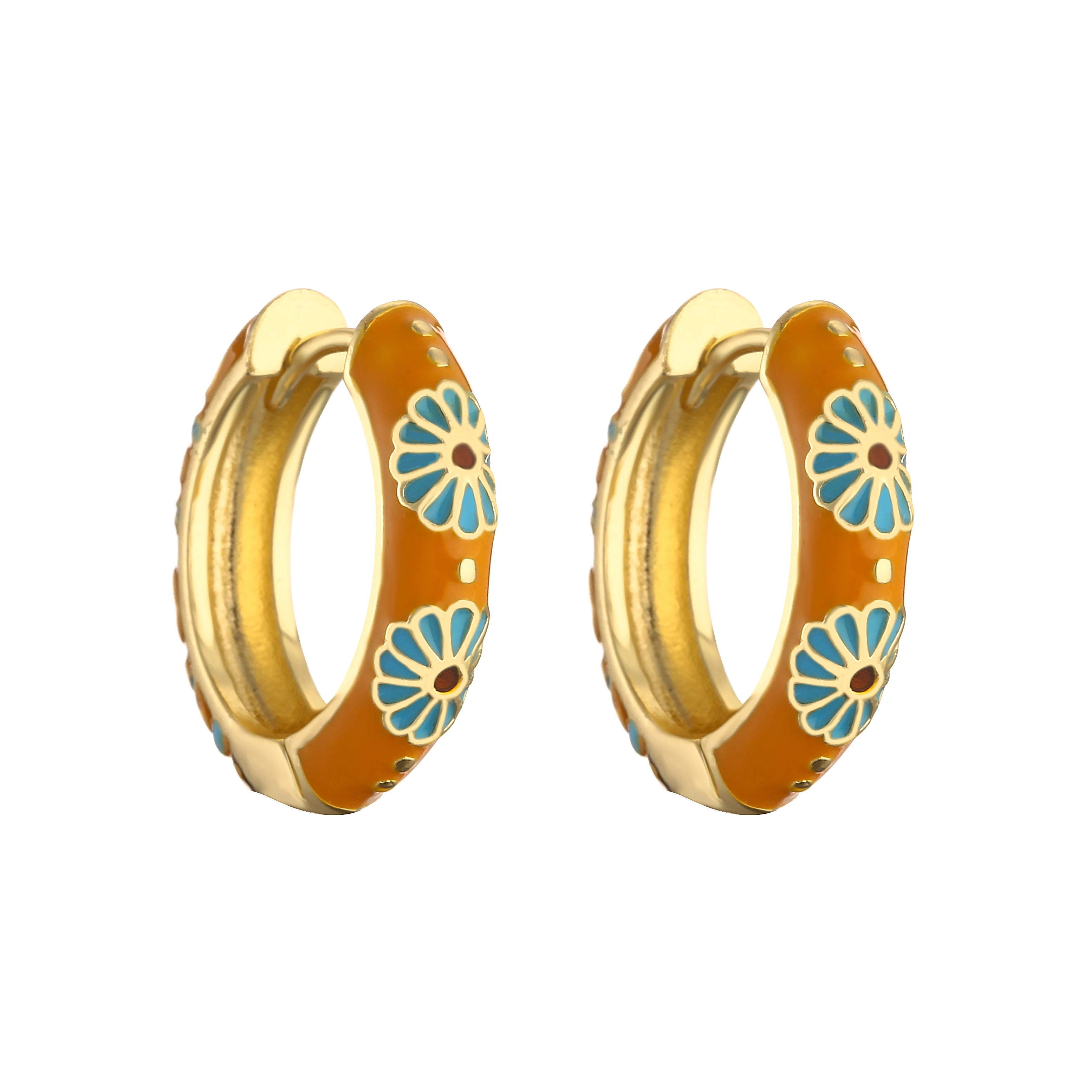HECHENG, Orecchini a cerchio piccoli con fiori smaltati vintage Dichiarazione geometrica alla moda Cerchio rotondo Huggie Orecchino Gioielli di moda Brincos