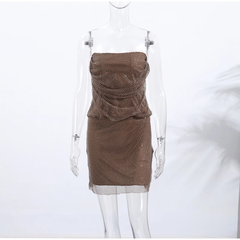 Abito corto senza maniche scintillante da donna con tutti i strass Abiti sexy senza spalline alla moda per donna Estate Nuovo outfit streetwear
