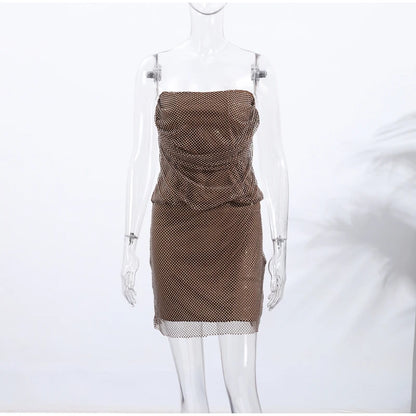 Abito corto senza maniche scintillante da donna con tutti i strass Abiti sexy senza spalline alla moda per donna Estate Nuovo outfit streetwear