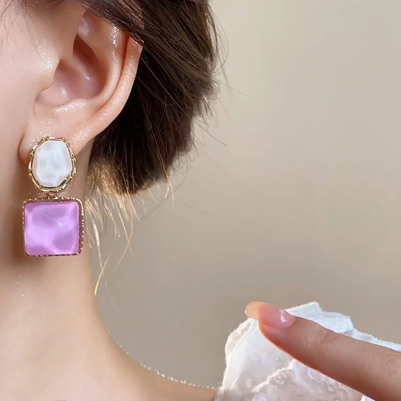 Orecchini Geometrici Asimmetrici Quadrati e Rotondi per Donne, Orecchini in Resina Colorata, Gioielli Estivi alla Moda per Ragazze