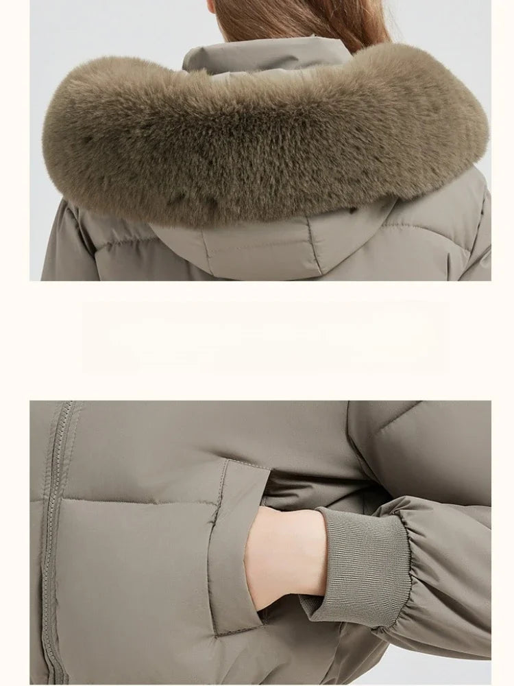 Parka Corta Invernale da Donna in Stile Coreano 2026, Imbottita in Cotone, Casual, Calda, con Cappuccio in Pelliccia, Chic Streetwear