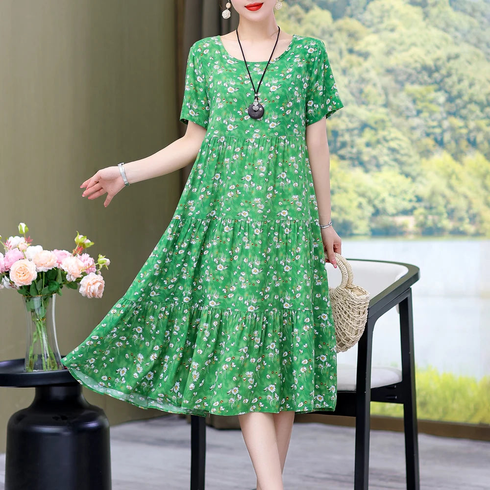 Nuovo Vestito Delle Donne di Estate Vestito Estivo 2024 Casual abito a maniche corte Abiti Femminili O-Collo Robe Abiti della Boemia di Grandi Dimensioni