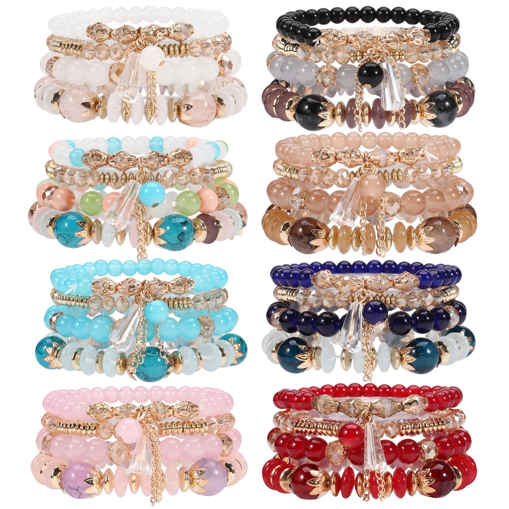 Braccialetti bohémien con perline impilabili per donna Braccialetti elasticizzati con ciondolo a forma di braccialetto multistrato