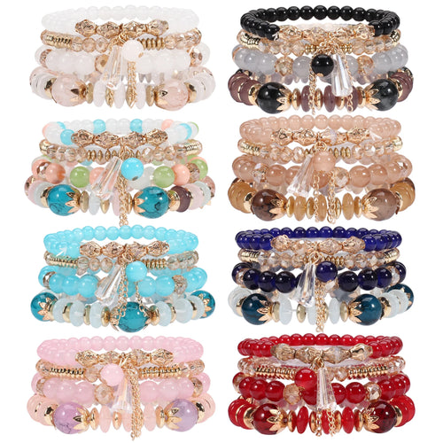 Braccialetti bohémien con perline impilabili per donna Braccialetti elasticizzati con ciondolo a forma di braccialetto multistrato