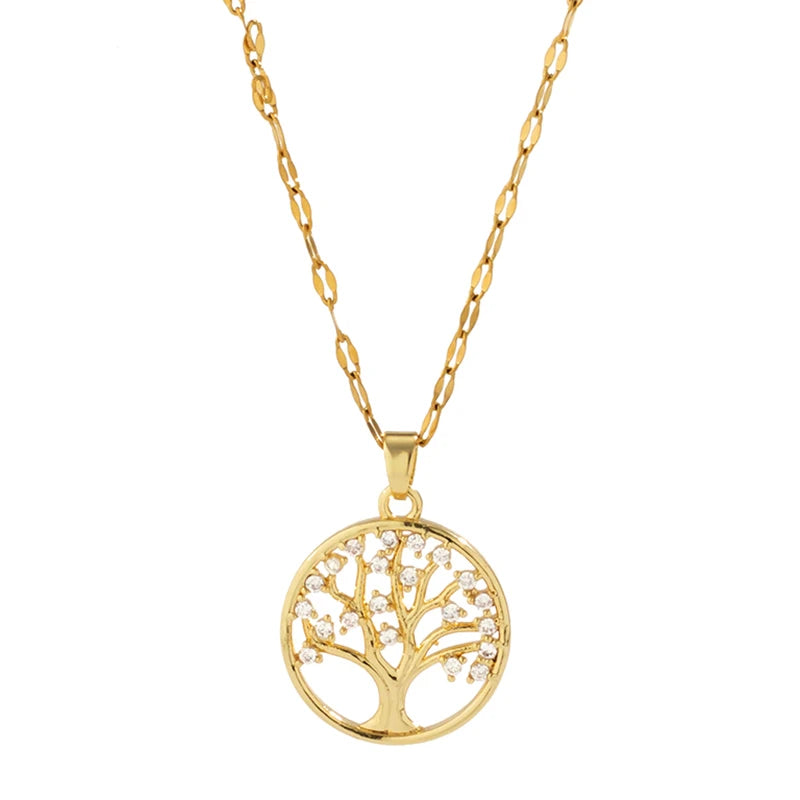 Temperamental Luxury Rhinestone Tree of Life collana con ciondolo donna Vintage in acciaio inossidabile con catena impermeabile gioielli estetici