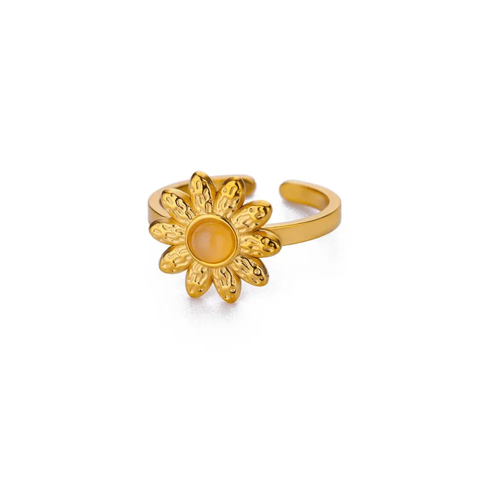 Anelli con fiori grandi esagerati in acciaio inossidabile per le donne Anello da dito con girasole color oro Regalo di gioielli estetici di moda femminile