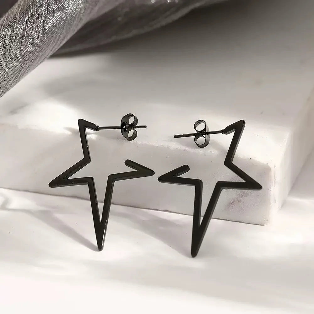 Harajuku Punk Grande Stella Orecchino Irregolare Scava Fuori Alien Metallo Pentagramma Ear Stud per Le Donne Cool Girl Trend Y2K Gioielli NUOVO Har