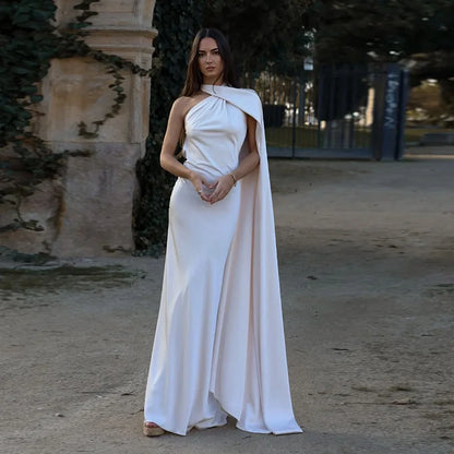 Sciarpa a nastro Halter Abito da donna Spalla inclinata Raso di seta Slim Fit Streamer Grandi abiti sexy senza schienale Abiti lunghi da donna Estate