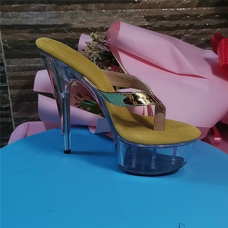 I colori alla moda possono essere personalizzati Infradito da principessa da 15-20 cm, tacchi da discoteca sexy, estate, pantofole a spillo da 6-8 pollici