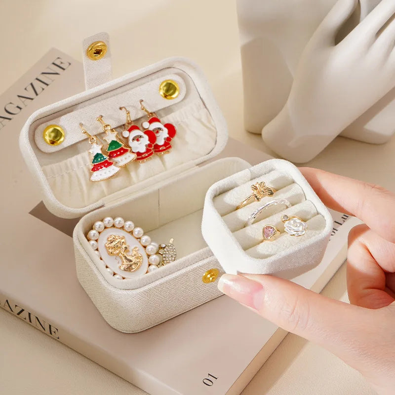 Elegante Scatola Portagioie in Pelle PU, Semplice Contenitore per Anelli, Collane e Orecchini, Stile Minimalista, Portatile per Uso Quotidiano e Viaggi