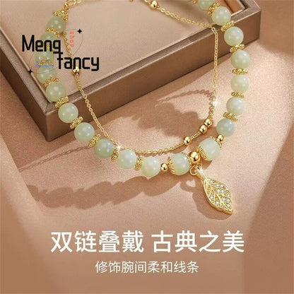 Bracciale con foglie di giada con ramo dorato di diaspro naturale di Hetian, squisito regalo di festa più venduto per gioielli di moda per ragazze sexy