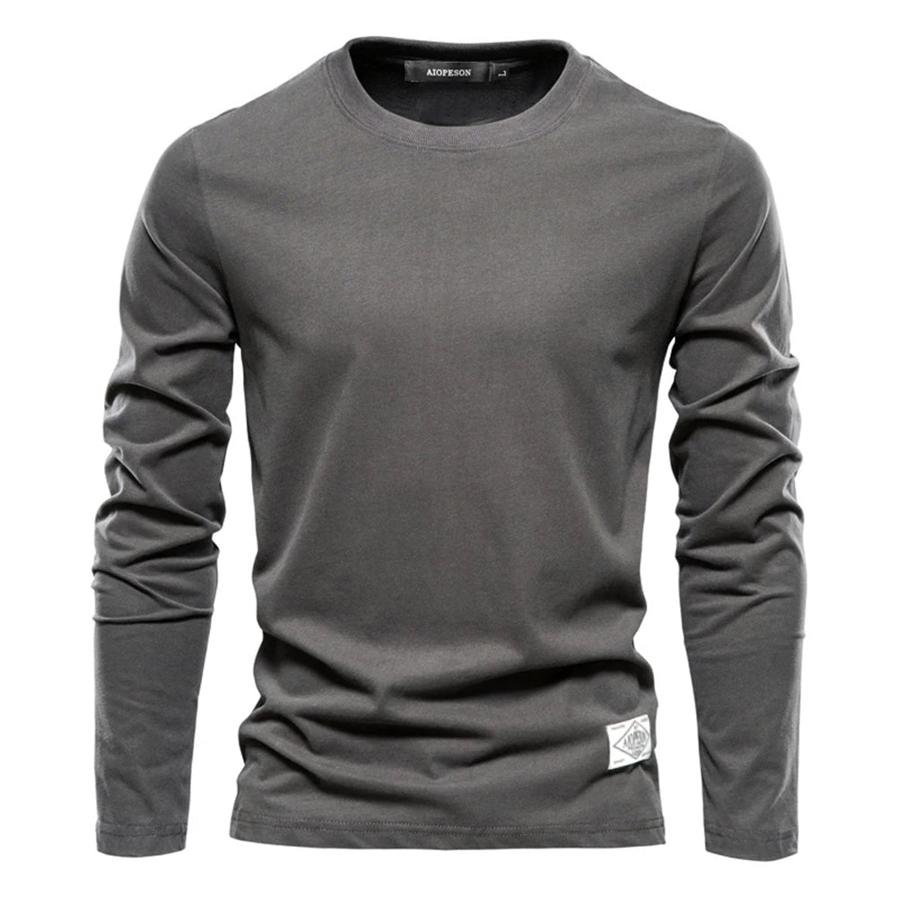 T-shirt a maniche lunghe in cotone 100% per uomo T-shirt da uomo casual primaverili solide T-shirt da uomo di alta qualità Abbigliamento classico T-shirt da uomo