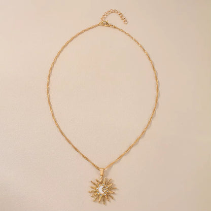 1 pezzo di strass brillanti dal design unico, sole, stella, luna, tre in uno, collana con ciondolo, gioielli da festa versatili quotidiani da donna retrò