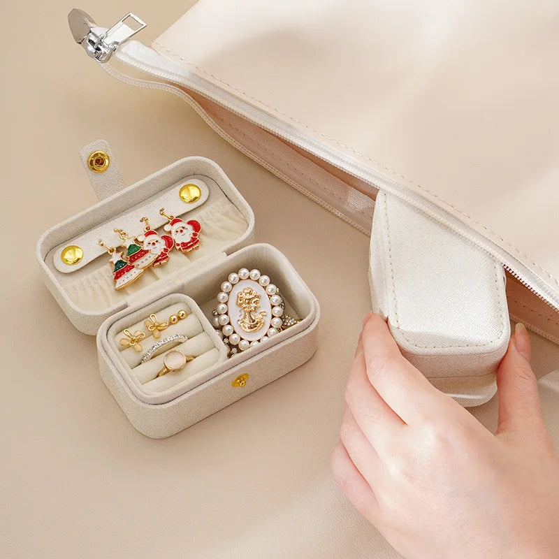 Elegante Scatola Portagioie in Pelle PU, Semplice Contenitore per Anelli, Collane e Orecchini, Stile Minimalista, Portatile per Uso Quotidiano e Viaggi