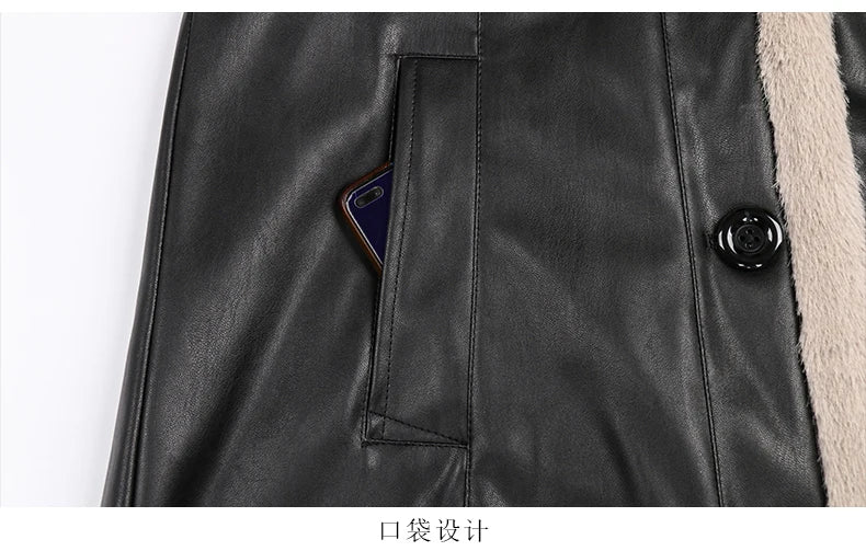 Nerazzurri Cappotto invernale lungo in morbida pelle nera spessa e calda con pelliccia sintetica all'interno con Parka con cappuccio Abiti firmati di lusso 2025